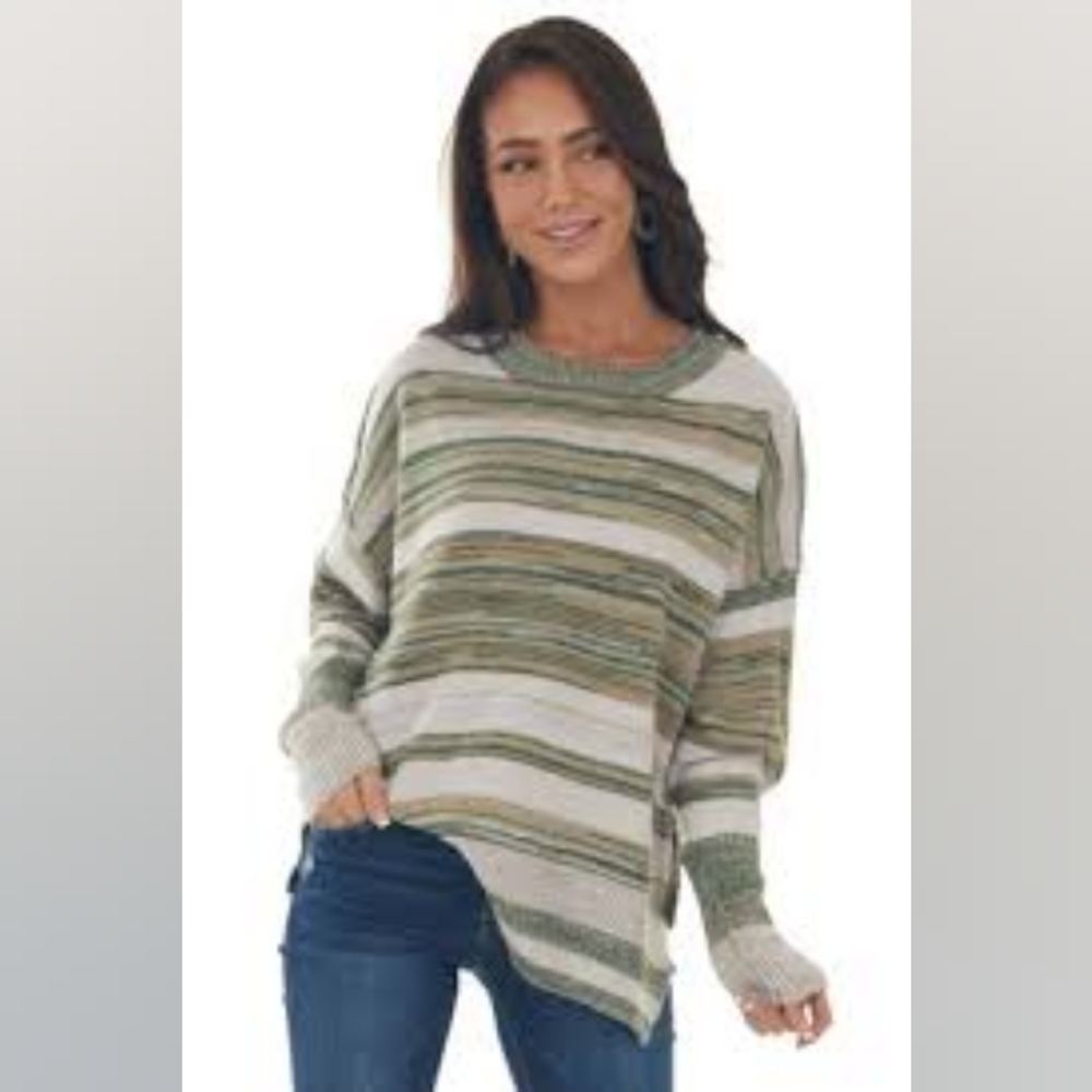 143 story Hunter green multicolored stripe Knit sweater.